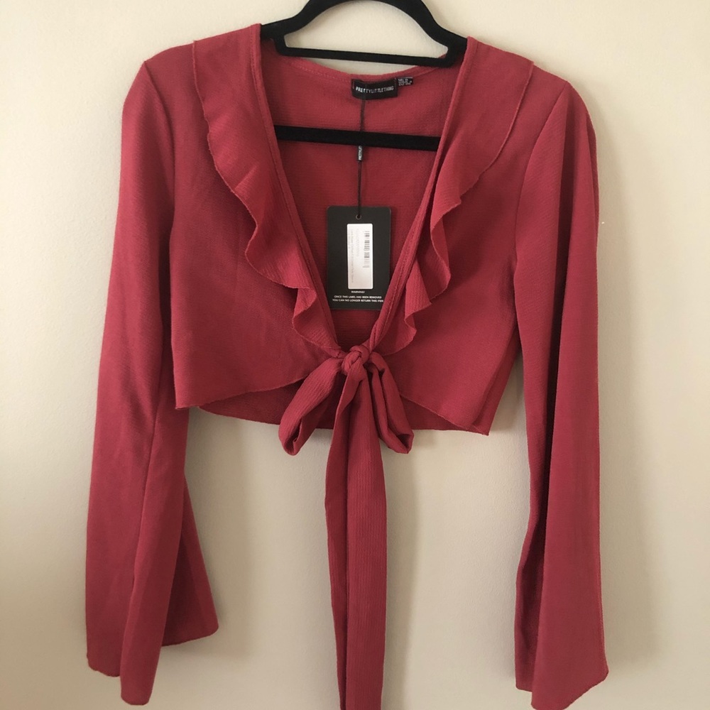Burgundy tie front top